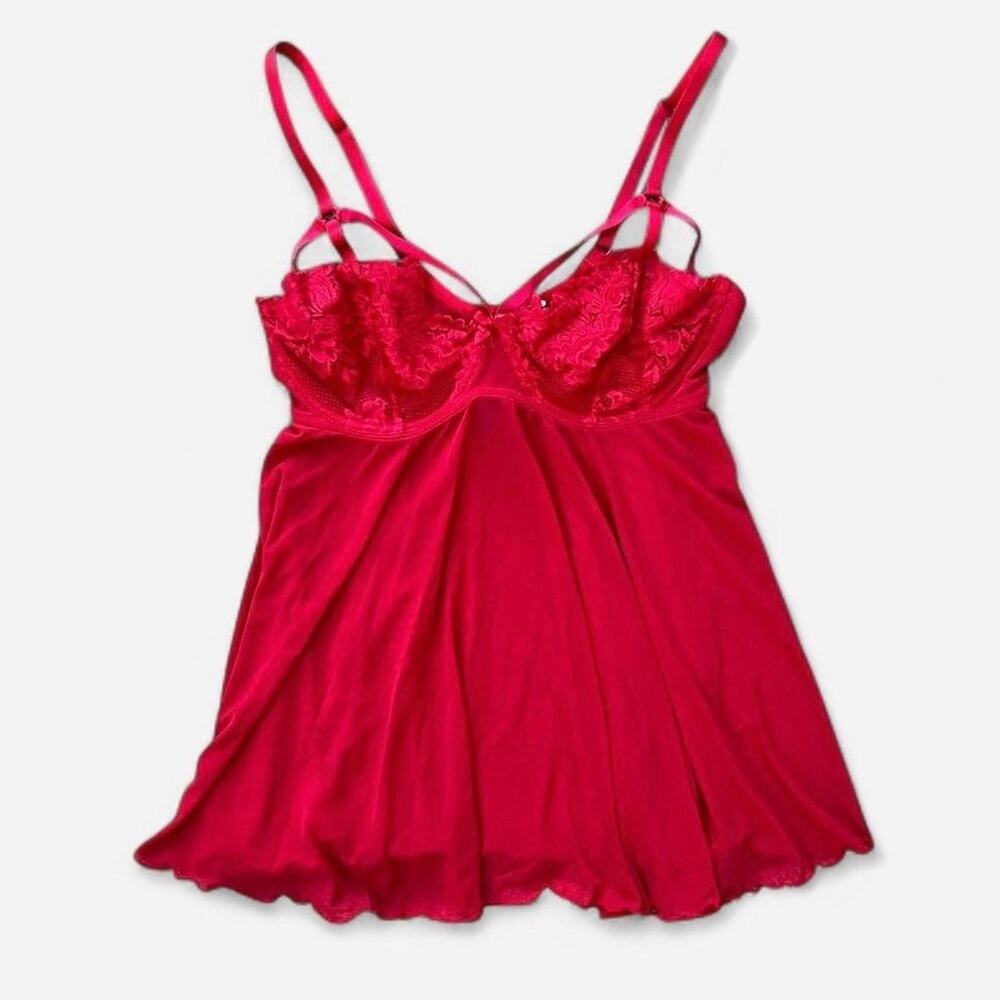 Maidenform Red Lace Mesh Babydoll Slip Dress